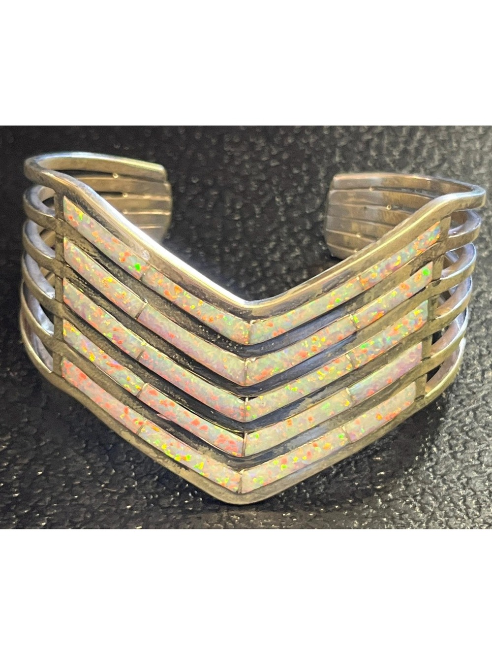Native American Navajo inlay opal bracelet/cuff sterling silver -Andrew Enrico